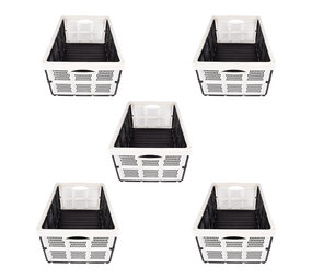 Discountershop Functional Folding Crate - 32L Capacity - Made of White Plastic - Collapsible - Equipped with 2 Side Handles - Contains 5 Crates - 48cm x 35cm x 24cm Discountershop Functional Folding Crate - 32L Capacity - Made of White Plastic - Collapsible - Equipped with 2 Side Handles - Contains 5 Crates - 48cm x 35cm x 24cm
