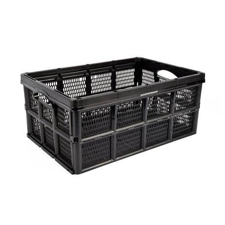 Discountershop Easily Collapsible Folding Crate - 32 Liters - Black Plastic - Equipped with Two Handles on the Side - Dimensions: 48cm x 35cm x 24cm
