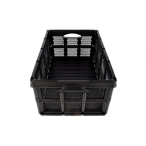 Discountershop Easily Collapsible Folding Crate - 32 Liters - Black Plastic - Equipped with Two Handles on the Side - Dimensions: 48cm x 35cm x 24cm