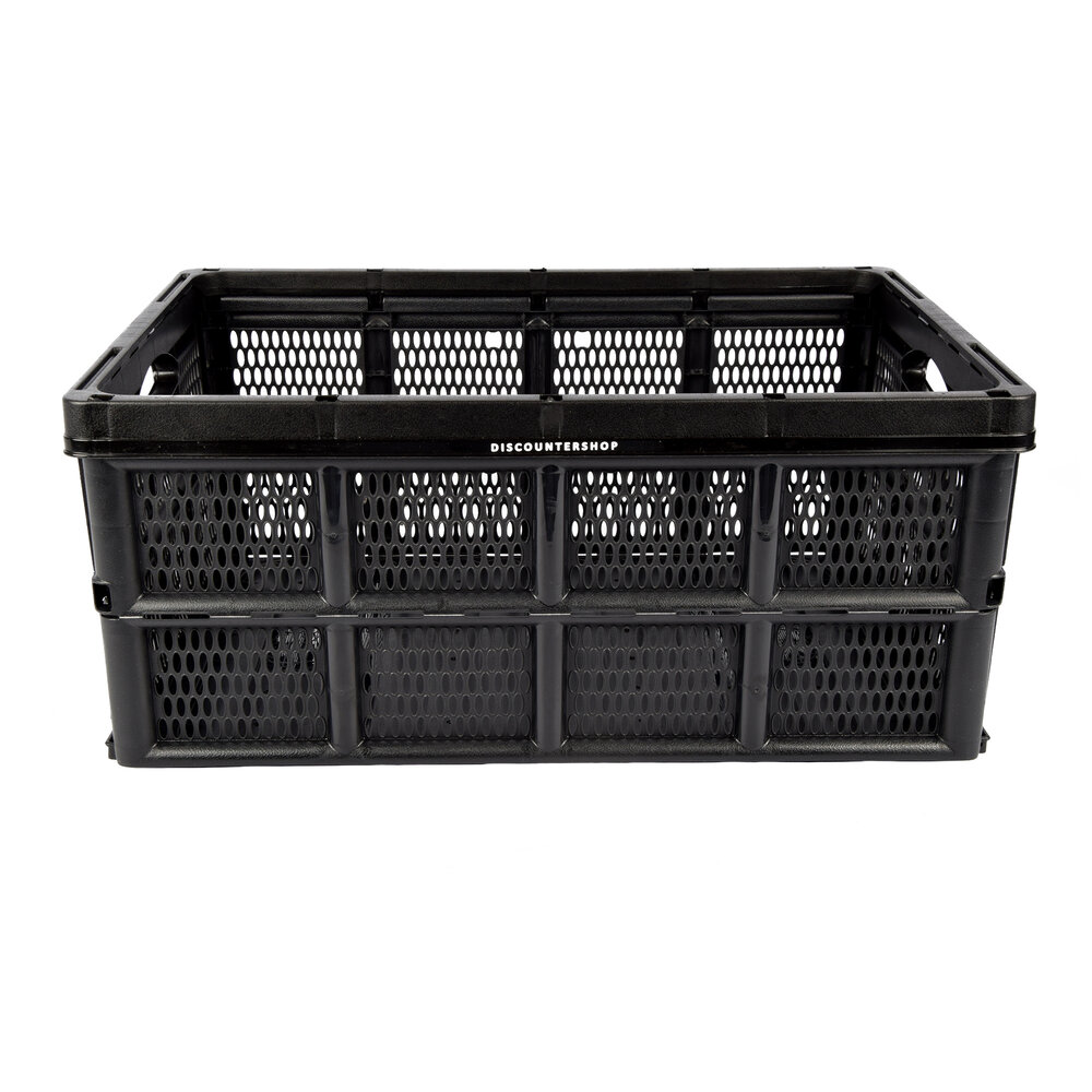 Discountershop Easily Collapsible Folding Crate - 32 Liters - Black Plastic - Equipped with Two Handles on the Side - Dimensions: 48cm x 35cm x 24cm