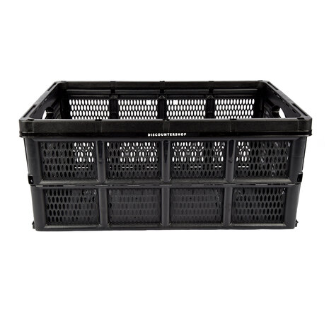 Discountershop Easily Collapsible Folding Crate - 32 Liters - Black Plastic - Equipped with Two Handles on the Side - Dimensions: 48cm x 35cm x 24cm