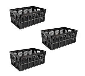 Discountershop Package of 3 Collapsible Crates - 32 Liters - Black Plastic - 48cm x 35cm x 24cm - two side handles - without lid Discountershop Package of 3 Collapsible Crates - 32 Liters - Black Plastic - 48cm x 35cm x 24cm - two side handles - without lid