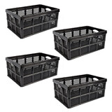 Discountershop Ruimtebesparende Vouwbox - set van 4 - 32L Capaciteit - Zwart - Opvouwbare Krat zonder Deksel - 48cm x 35cm x 24cm Discountershop Ruimtebesparende Vouwbox - set van 4 - 32L Capaciteit - Zwart - Opvouwbare Krat zonder Deksel - 48cm x 35cm x 24cm