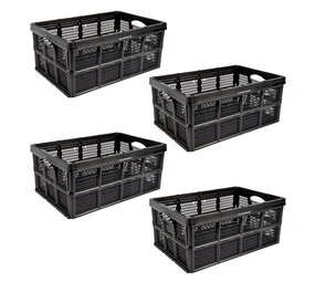 Discountershop Space Saving Folding Box - set of 4 - 32L Capacity - Black - Foldable Crate without Lid - 48cm x 35cm x 24cm Discountershop Space Saving Folding Box - set of 4 - 32L Capacity - Black - Foldable Crate without Lid - 48cm x 35cm x 24cm
