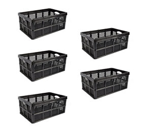 Discountershop Collapsible Folding Plastic Crate - 32 Liters - storage crate without lid - Black - Set of 5 - Folding box - 48cm x 35cm x 24cm - Two side handles Discountershop Collapsible Folding Plastic Crate - 32 Liters - storage crate without lid - Black - Set of 5 - Folding box - 48cm x 35cm x 24cm - Two side handles