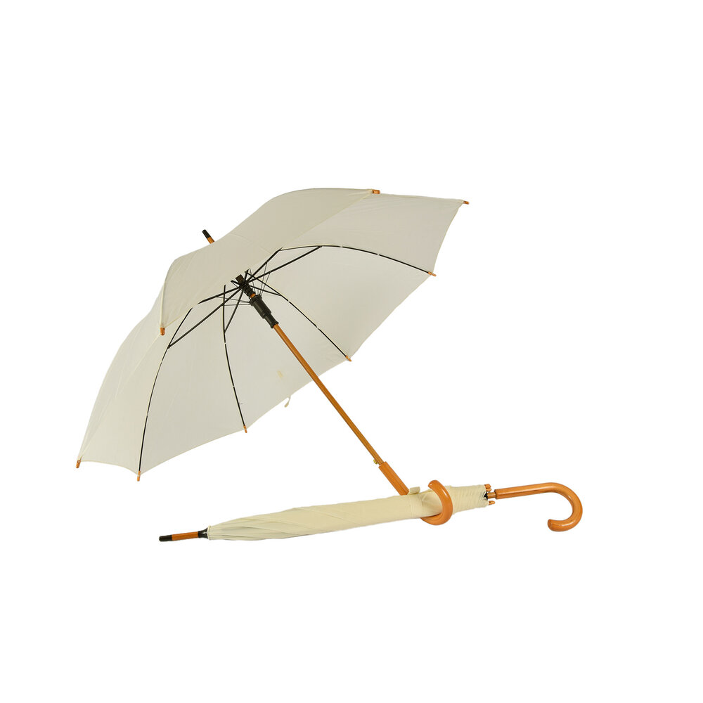 Discountershop Umbrella with Wooden Handle 98 cm Diameter – White Vanilla | Automatic & Windproof – Unisex