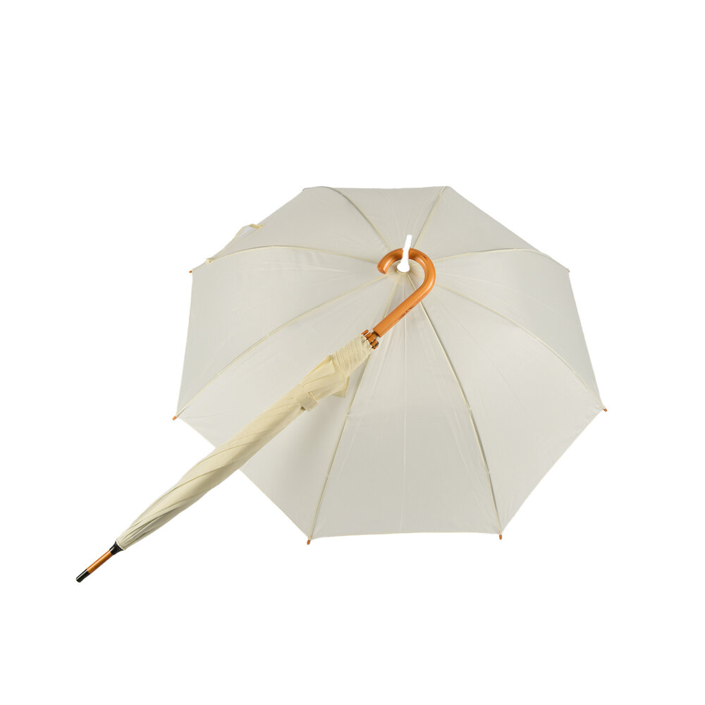 Discountershop Umbrella with Wooden Handle 98 cm Diameter – White Vanilla | Automatic & Windproof – Unisex