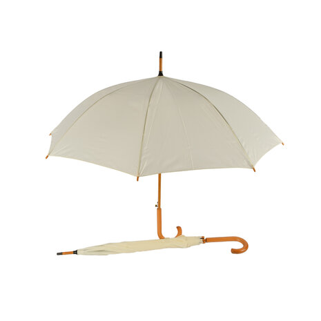 Discountershop Paraplu met Houten Handvat 98cm Diameter - White Vanille | Automatisch & Windproof - Unisex