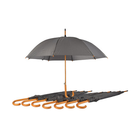 Discountershop Quality Transparent Umbrella - 98 cm Diameter - Automatic - Aluminum Frame - with Wooden Handle - Round - Set of 8 - Gray - Unisex - For Adults