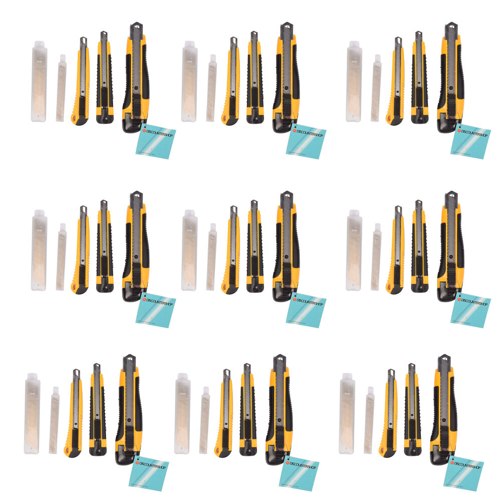 Discountershop Complete Cutting Tool Set: 9-set Snap-off Knives and Break-off knives - Yellow/Black - 1890g