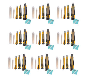 Discountershop Complete Snijgereedschapset: 9-set Afbreekmessen en Breekmessen - Geel/Zwart - 1890g Discountershop Complete Snijgereedschapset: 9-set Afbreekmessen en Breekmessen - Geel/Zwart - 1890g