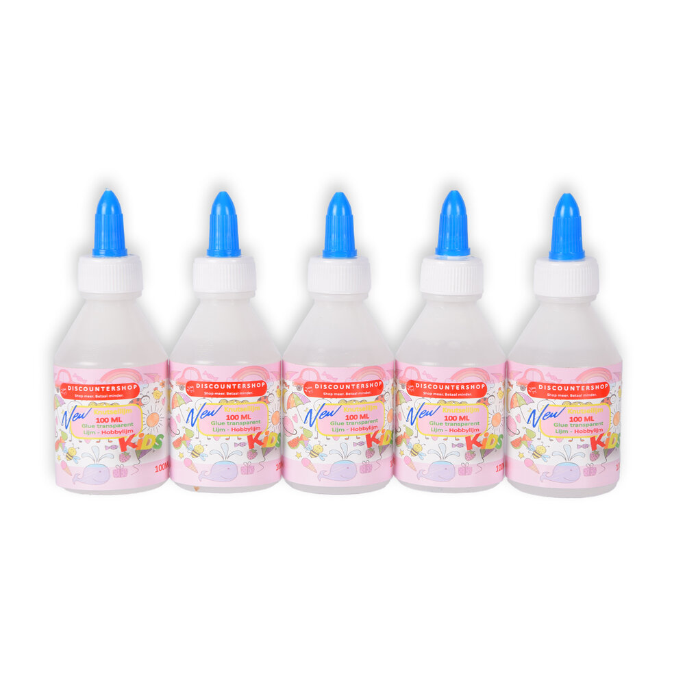 Discountershop 5 x 100ml Transparante Knutsellijm - Sterke Hechting voor Diverse Materialen - Perfect voor Kinderen, Hobby's en Kantoor Discountershop 5 x 100ml Transparante Knutsellijm - Sterke Hechting voor Diverse Materialen - Perfect voor Kinderen, Hobby's en Kantoor