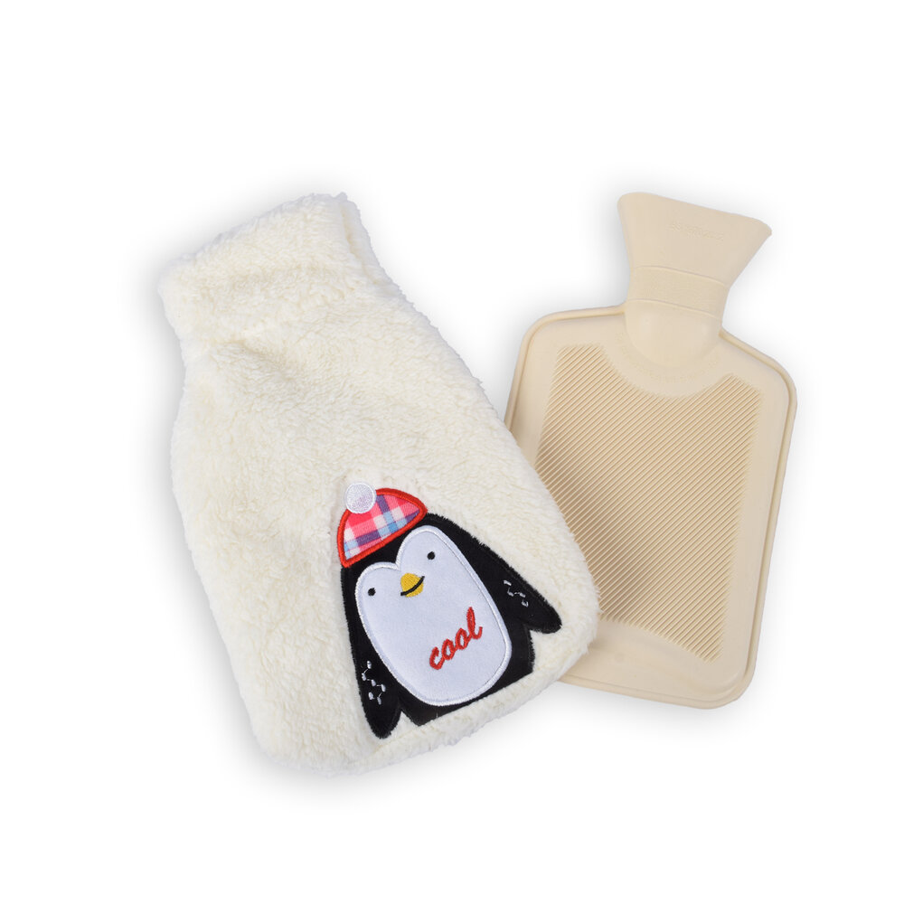 Discountershop Hot Water Bottle with Soft Cover - Children's Hot Water Bottle - 850 ml Thermo Bottle - with Loving Penguin Cuddle Cover - hot water bottle for Babies