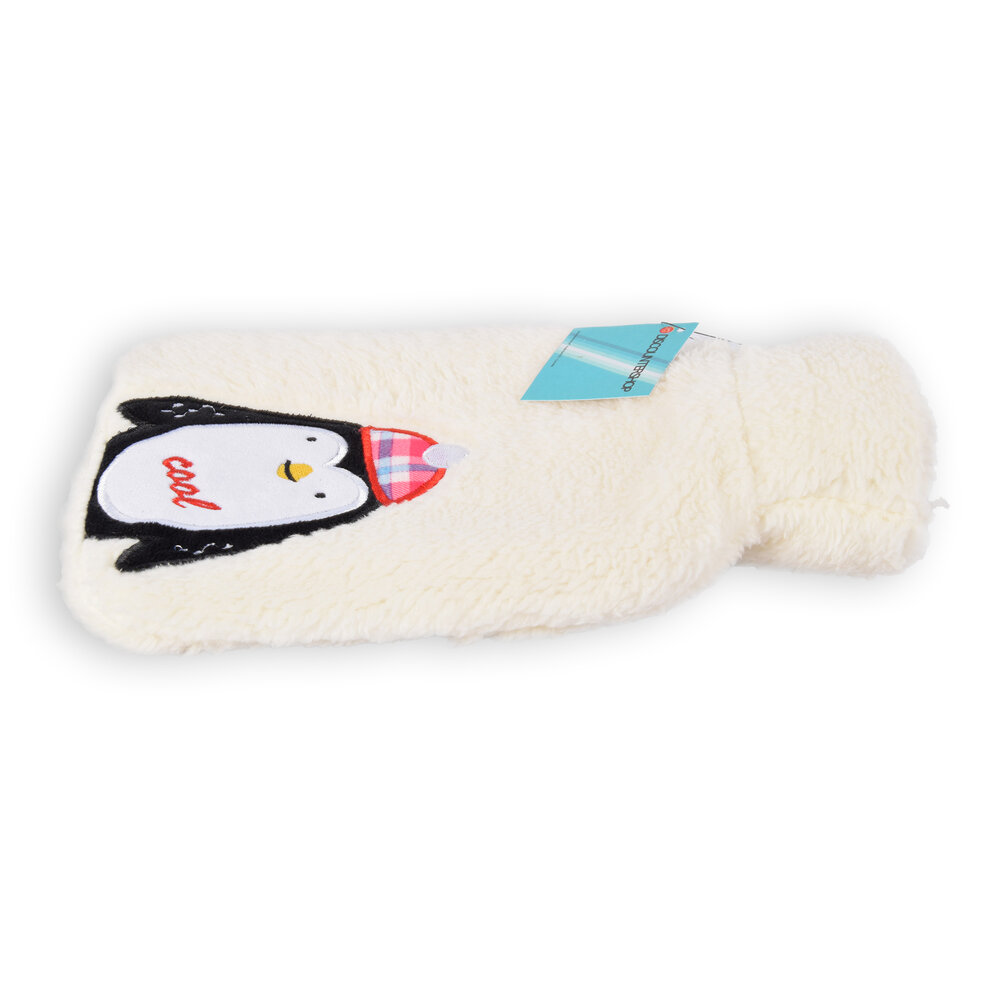 Discountershop Hot Water Bottle with Soft Cover - Children's Hot Water Bottle - 850 ml Thermo Bottle - with Loving Penguin Cuddle Cover - hot water bottle for Babies
