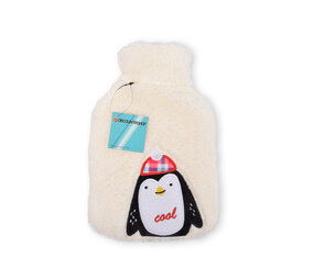 Discountershop Warmwaterkruik met Zachte Hoes - Kinderkruik - 850 ml Thermokruik - met Liefdevolle Pinguïn Knuffelhoes - kruik voor Baby's