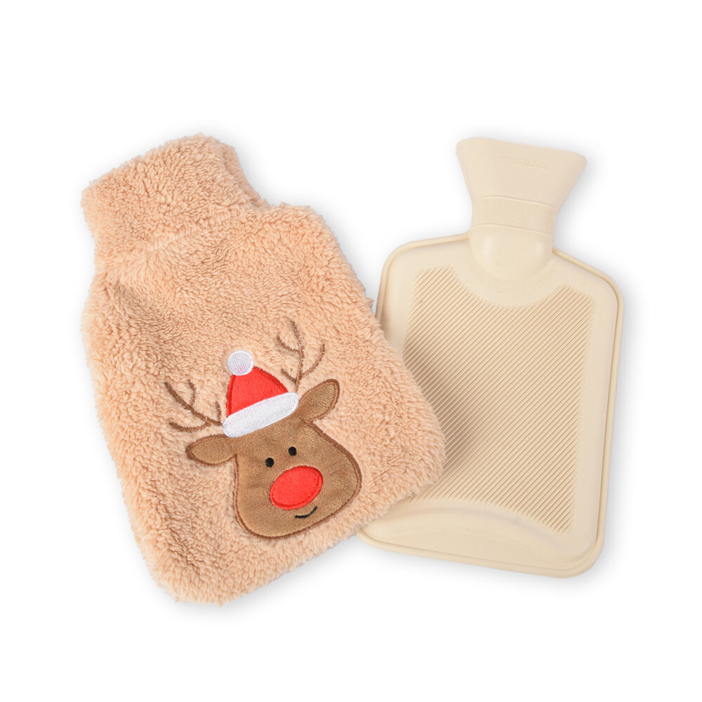 Discountershop Beige Polyester Hot Water Bottle with Cover - 850ml - Winter Accessories - Hot Water Bottle against Cold Feet - 17x1.5x27cm Discountershop Beige Polyester Hot Water Bottle with Cover - 850ml - Winter Accessories - Hot Water Bottle against Cold Feet - 17x1.5x27cm