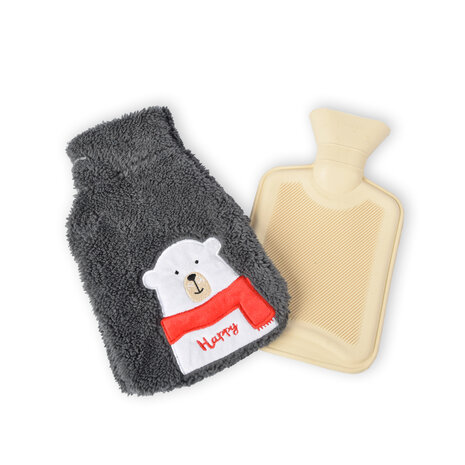 Discountershop Warmwaterkruik met Hoes - Donker Grijs, Polyester & Natuurrubber - 850ml - Voor Kinderen - Liefdevolle Pinguïn Knuffelhoes