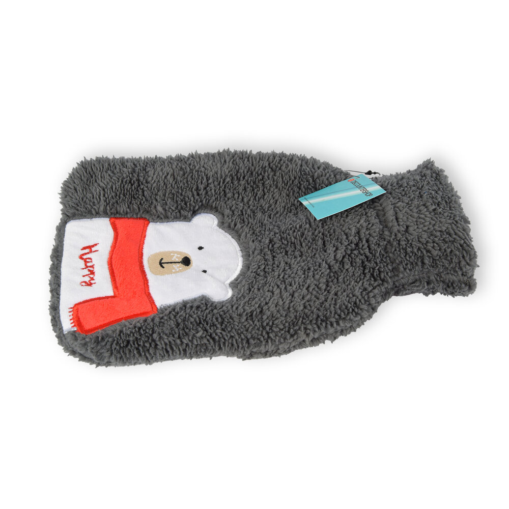 Discountershop Hot Water Bottle with Cover - Dark Grey, Polyester & Natural Rubber - 850ml - For Children - Loving Penguin Cuddle Cover