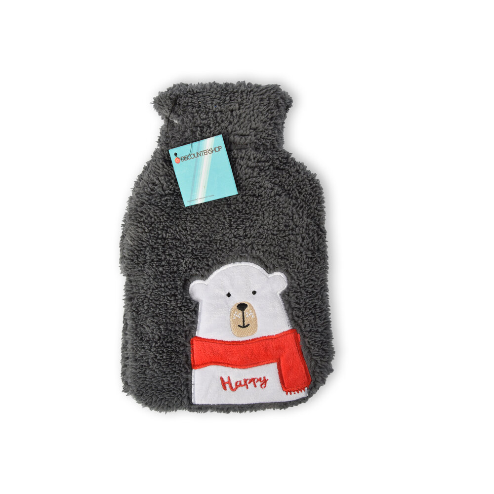 Discountershop Warmwaterkruik met Hoes - Donker Grijs, Polyester & Natuurrubber - 850ml - Voor Kinderen - Liefdevolle Pinguïn Knuffelhoes