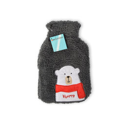 Discountershop Warmwaterkruik met Hoes - Donker Grijs, Polyester & Natuurrubber - 850ml - Voor Kinderen - Liefdevolle Pinguïn Knuffelhoes