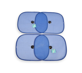 Discountershop Hoogwaardige Blauwe Zonneschermen op Maat voor Auto Zijruiten - Lichtgewicht Polyester en Kunststof, 44x36 cm, Set van 4 Discountershop Hoogwaardige Blauwe Zonneschermen op Maat voor Auto Zijruiten - Lichtgewicht Polyester en Kunststof, 44x36 cm, Set van 4