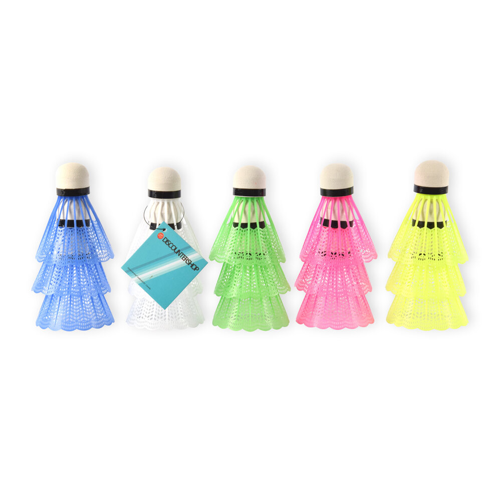 Discountershop Plastic Shuttlecocks - 3 Sets (15 pieces) - Plastic Material - 6.6cm x 6.6cm x 8.2cm