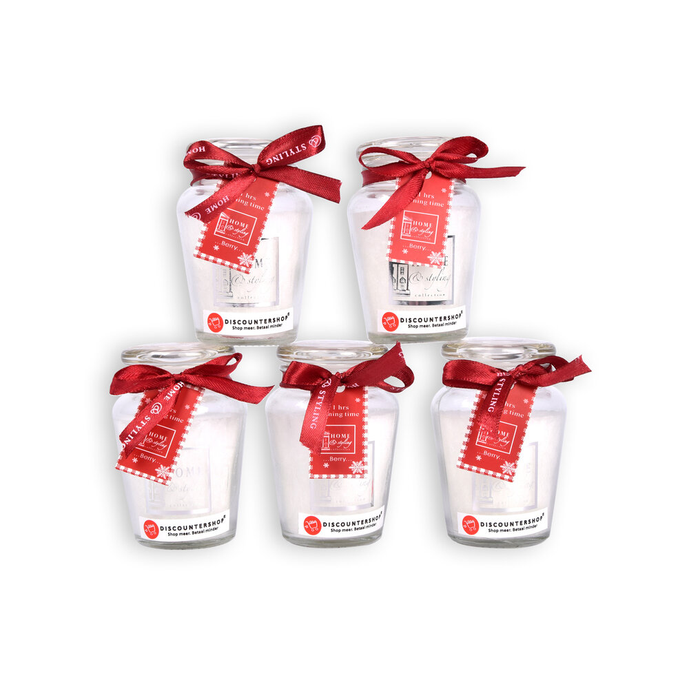 Discountershop Witte Kaarsenset - 5 stuks - Hoogwaardige Aromatische Kaarsen met Vanillegeur - 11 uur Brandtijd - Afmetingen: 4.5cm x 7.5cm x 8.2cm Discountershop Witte Kaarsenset - 5 stuks - Hoogwaardige Aromatische Kaarsen met Vanillegeur - 11 uur Brandtijd - Afmetingen: 4.5cm x 7.5cm x 8.2cm