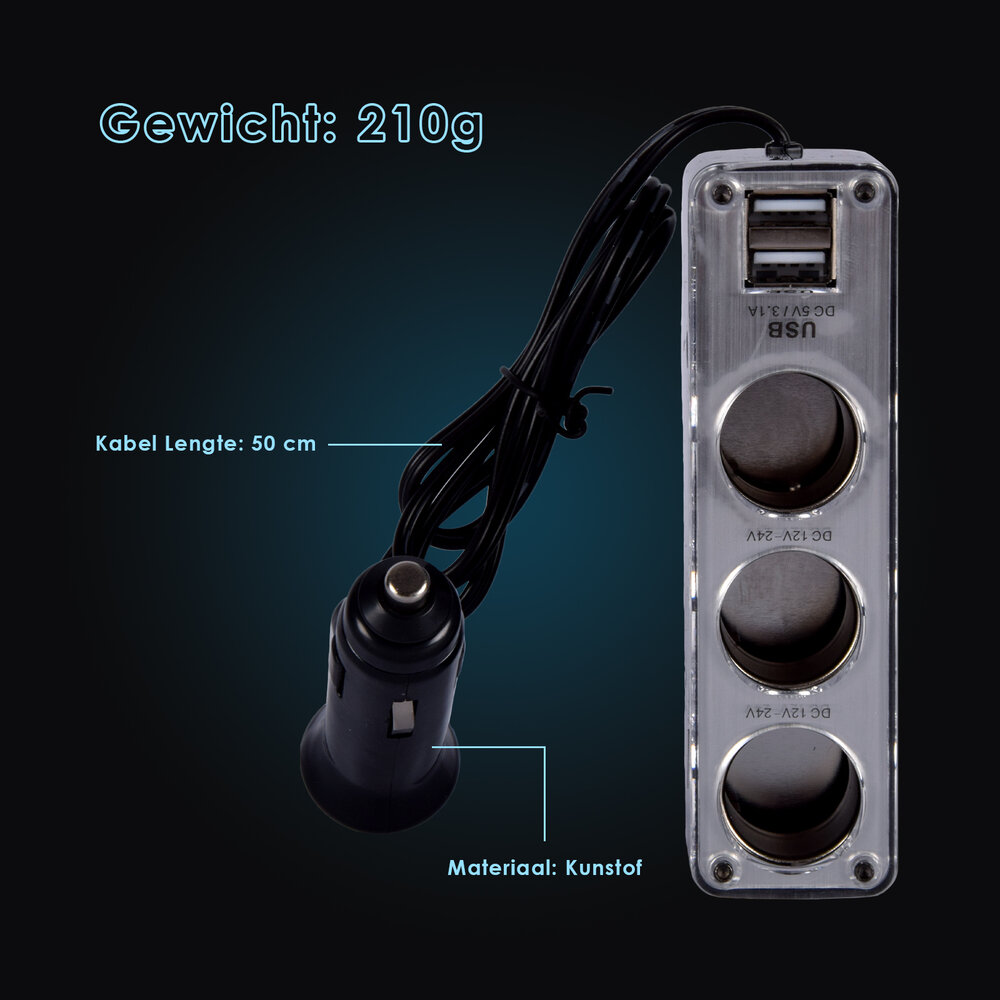 Discountershop Autolader | Auto Oplader | 5-in-1 | Zwart | USB Splitter | 3.1A | Dubbele USB Poort | 3 12V Verdeelpunten | 50cm Kabel | Autoaccessoires | 4.5cm*11.5cm*4cm Discountershop Autolader | Auto Oplader | 5-in-1 | Zwart | USB Splitter | 3.1A | Dubbele USB Poort | 3 12V Verdeelpunten | 50cm Kabel | Autoaccessoires | 4.5cm*11.5cm*4cm