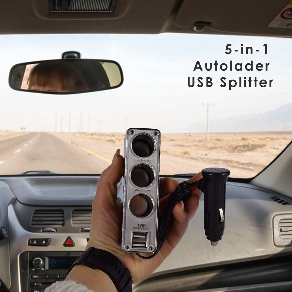 Discountershop Autolader | Auto Oplader | 5-in-1 | Zwart | USB Splitter | 3.1A | Dubbele USB Poort | 3 12V Verdeelpunten | 50cm Kabel | Autoaccessoires | 4.5cm*11.5cm*4cm Discountershop Autolader | Auto Oplader | 5-in-1 | Zwart | USB Splitter | 3.1A | Dubbele USB Poort | 3 12V Verdeelpunten | 50cm Kabel | Autoaccessoires | 4.5cm*11.5cm*4cm
