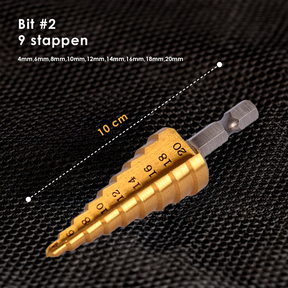 Discountershop Drill set | Drill set | for Metal | Drilling accessories | HSS-TiN | 3 Bits with Multiple Steps | for DIY and Household | 8cm*2cm*10cm Discountershop Drill set | Drill set | for Metal | Drilling accessories | HSS-TiN | 3 Bits with Multiple Steps | for DIY and Household | 8cm*2cm*10cm