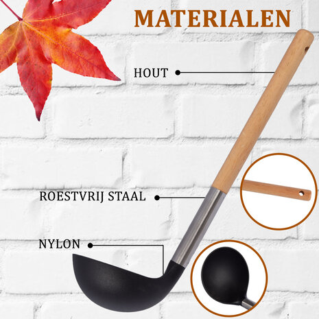 Discountershop Soeplepel | Opscheplepel | Zilver & Zwart | Keukengerei | hout, RVS, nylon | Sauslepel | 31.5cm*9cm Discountershop Soeplepel | Opscheplepel | Zilver & Zwart | Keukengerei | hout, RVS, nylon | Sauslepel | 31.5cm*9cm