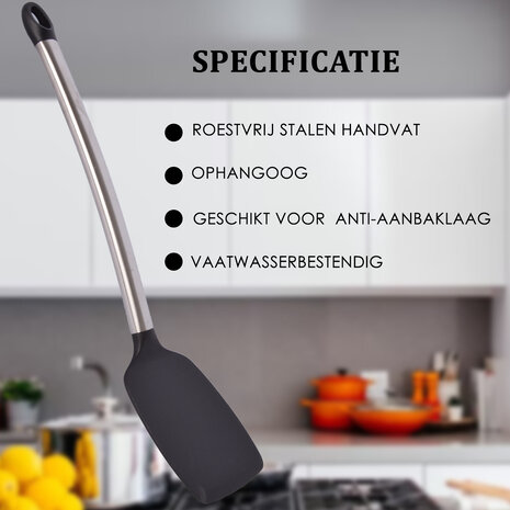 Discountershop Spatula | Baking spatula | spatula | stainless steel handle | Black | Kitchen spatula | Heat-resistant spatula | Kitchen accessory | 36cm*8cm