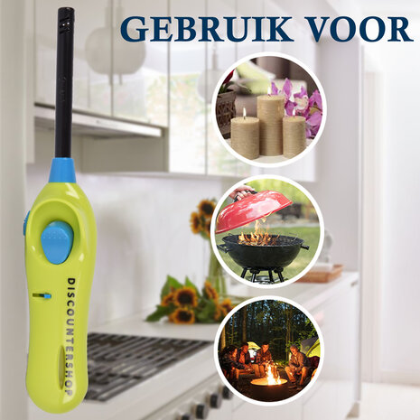 Discountershop Lighter with Child Safety Lock 22 cm for BBQ, Candles, Kitchen and Hospitality Use with Long Neck Green-Blue