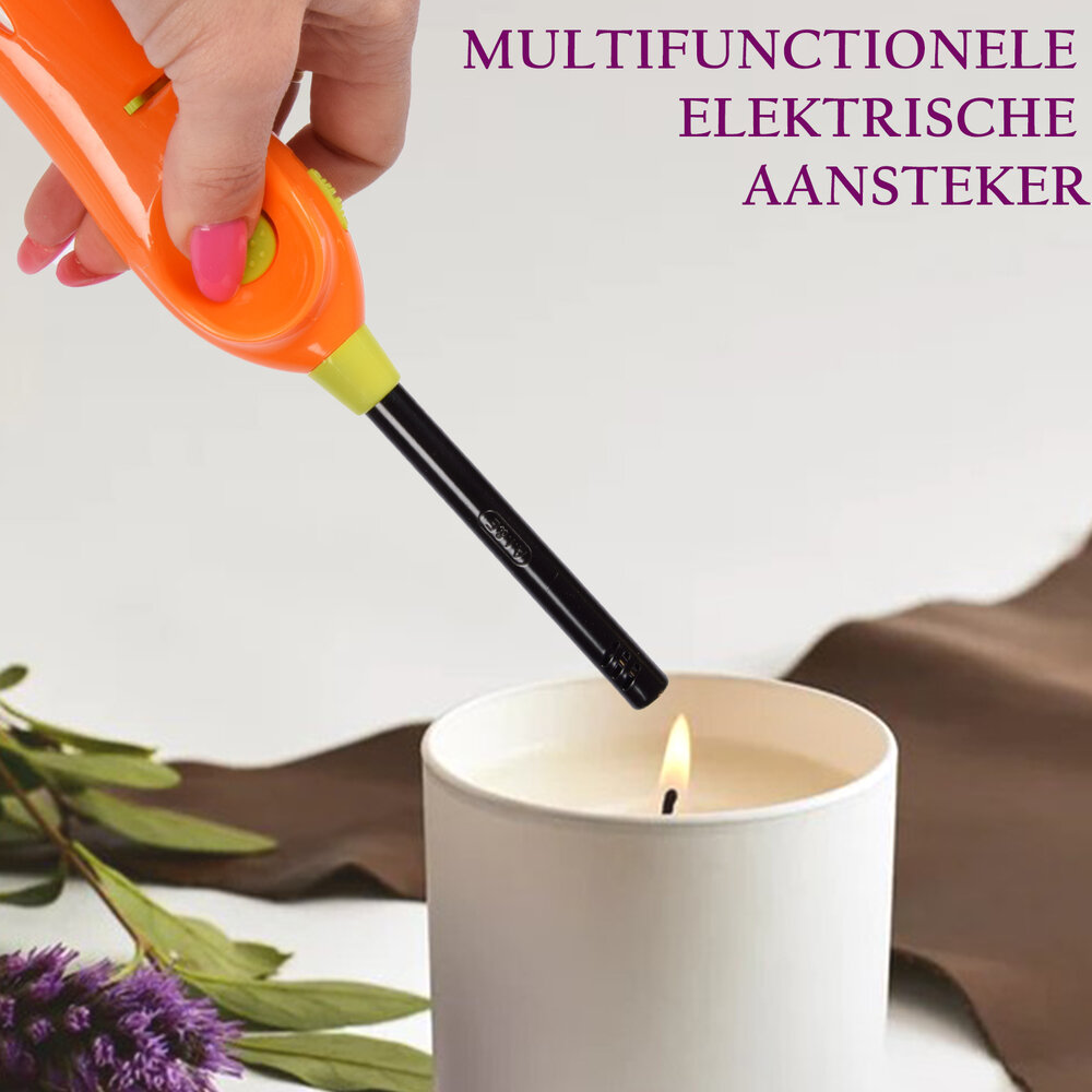 Discountershop Aansteker met Kinderbescherming 22 cm voor BBQ, Kaarsen, Keuken en Horeca met Lange Hals - Oranje
