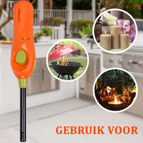 Discountershop Lighter with Child Safety Lock 22 cm for BBQ, Candles, Kitchen and Hospitality Use with Long Neck - Orange