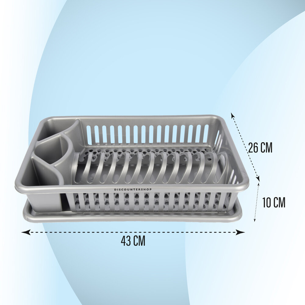 Discountershop Drainer | Dishwashing Rack | Dishwashing Rack | Gray | Drip Tray | Silver | 43cm x 26cm x 10cm Discountershop Drainer | Dishwashing Rack | Dishwashing Rack | Gray | Drip Tray | Silver | 43cm x 26cm x 10cm