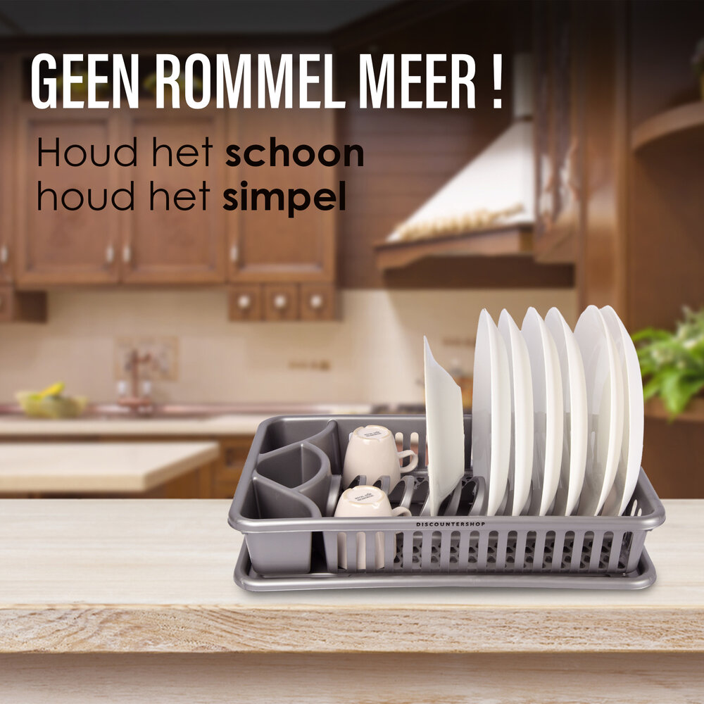Discountershop Afdruiprek | Vaatwasrek | Afwasrek | Grijs | Lekbak | Zilver | 43cm x 26cm x 10cm Discountershop Afdruiprek | Vaatwasrek | Afwasrek | Grijs | Lekbak | Zilver | 43cm x 26cm x 10cm