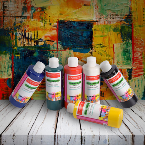 Discountershop 12 stuks x 250ml | Plakkaatverf | Knutselverf | voor kinderen | 98% natuurlijke ingrediënten | 16cm*5cm Discountershop 12 stuks x 250ml | Plakkaatverf | Knutselverf | voor kinderen | 98% natuurlijke ingrediënten | 16cm*5cm