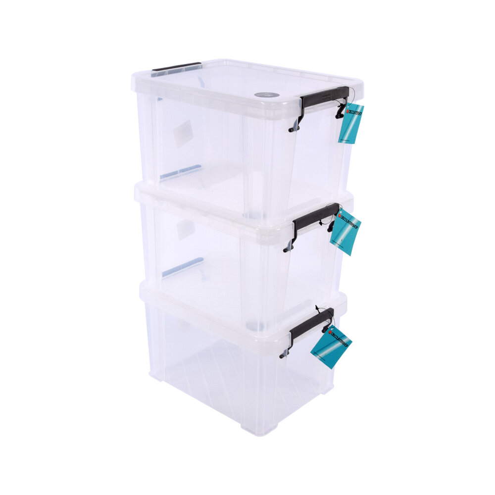 Discountershop 3 Stuks Stapelbare Grote Witte Opbergboxen - Klikdeksel - 26cm x 19cm x 16cm - 5L Discountershop 3 Stuks Stapelbare Grote Witte Opbergboxen - Klikdeksel - 26cm x 19cm x 16cm - 5L