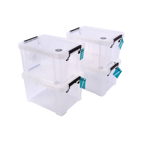 Discountershop Large Plastic Storage Boxes - Set of 4 - Stackable – 5 Liter - Click Lid - 26cm x 19cm x 16cm Discountershop Large Plastic Storage Boxes - Set of 4 - Stackable – 5 Liter - Click Lid - 26cm x 19cm x 16cm