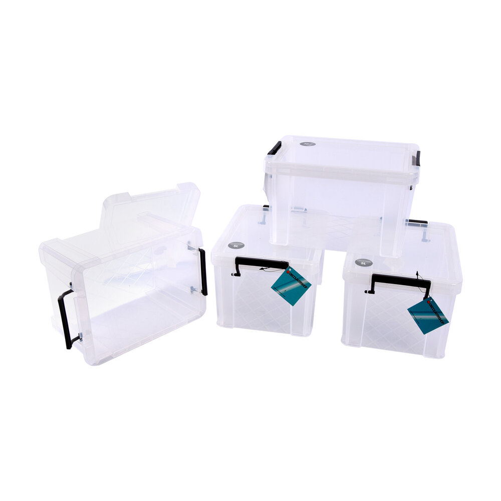 Discountershop Large Plastic Storage Boxes - Set of 4 - Stackable – 5 Liter - Click Lid - 26cm x 19cm x 16cm Discountershop Large Plastic Storage Boxes - Set of 4 - Stackable – 5 Liter - Click Lid - 26cm x 19cm x 16cm
