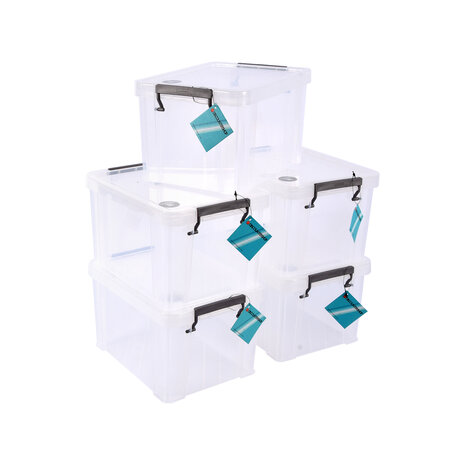 Discountershop Ruime Plastic Opbergbox - Grote Opbergcapaciteit - Stapelbaar - Wit - 5 Stuks - Klikdeksel - 5L - Afmetingen: 26x19x16cm Discountershop Ruime Plastic Opbergbox - Grote Opbergcapaciteit - Stapelbaar - Wit - 5 Stuks - Klikdeksel - 5L - Afmetingen: 26x19x16cm