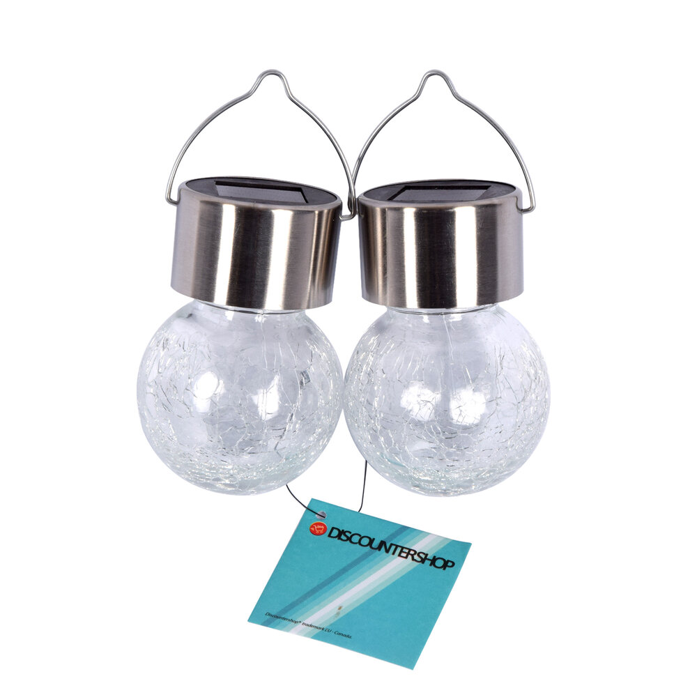 Zonne-lampen voor Sfeervolle Tuinverlichting - Set van 2 - Zilver - Afmetingen: ca. 9x6cm - Solar Lampen incl. batterijen Zonne-lampen voor Sfeervolle Tuinverlichting - Set van 2 - Zilver - Afmetingen: ca. 9x6cm - Solar Lampen incl. batterijen