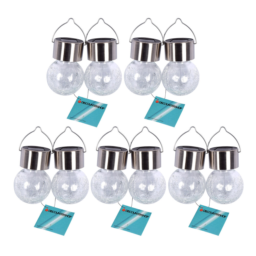 Discountershop Solar Lamp Set for Solar Garden Lighting - 10 Solar lamps - Ni-MH 1.2V - Outdoor Lighting - Stainless Steel & Crystal Glass Discountershop Solar Lamp Set for Solar Garden Lighting - 10 Solar lamps - Ni-MH 1.2V - Outdoor Lighting - Stainless Steel & Crystal Glass