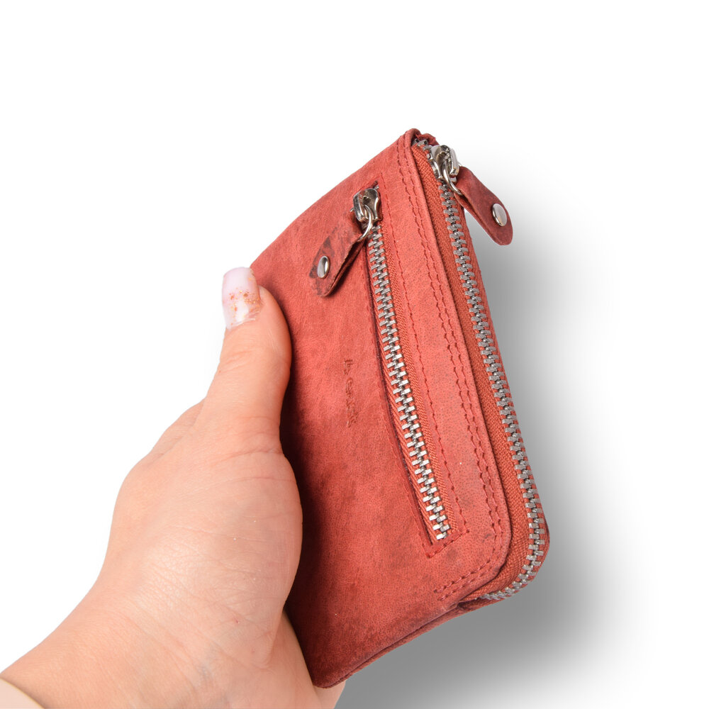 4 East Mini portemonnee sleutelhanger | unisex rfid sleuteletui | mini portemonnee met rits | 4 pasjeshouder, 2 sleutelring &muntvak | 12.5x8x1cm - rood