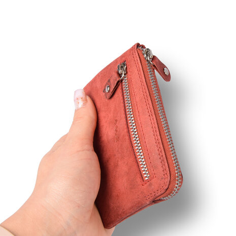 4 East Mini portemonnee sleutelhanger | unisex rfid sleuteletui | mini portemonnee met rits | 4 pasjeshouder, 2 sleutelring &muntvak | 12.5x8x1cm - rood