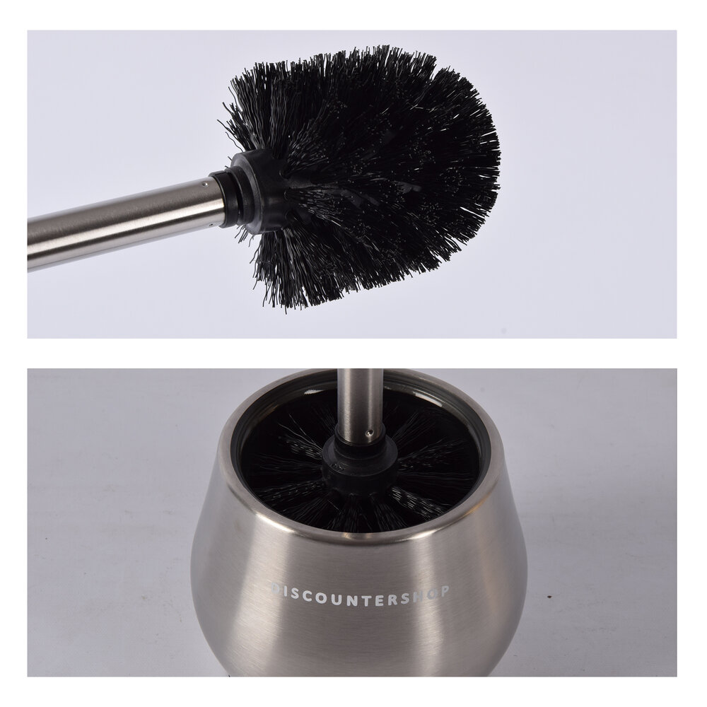 Discountershop Silver Toilet Brush with Holder - Toilet Accessories - Stainless Steel - 10.5x12x36cm Discountershop Silver Toilet Brush with Holder - Toilet Accessories - Stainless Steel - 10.5x12x36cm