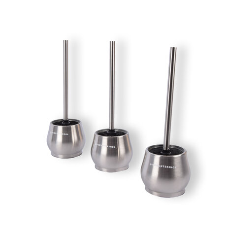 Discountershop Zilveren Toiletborstelset - 3x WC-Borstels met Houder | Roestvrijstaal | 36cm x 12cm x 10.5cm