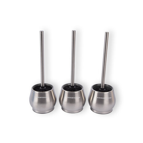 Discountershop Zilveren Toiletborstelset - 3x WC-Borstels met Houder | Roestvrijstaal | 36cm x 12cm x 10.5cm