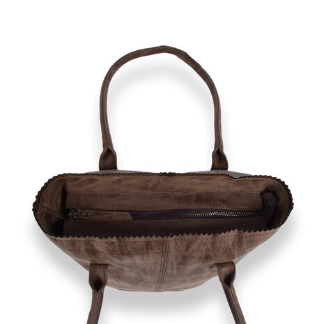 Bicky Bernard  Stijlvolle Bruine Schoudertas Dames met Kleine Portemonnee - Bicky Bernard - Polyester - 35x10x39cm - 13.6L - 3 Vakken